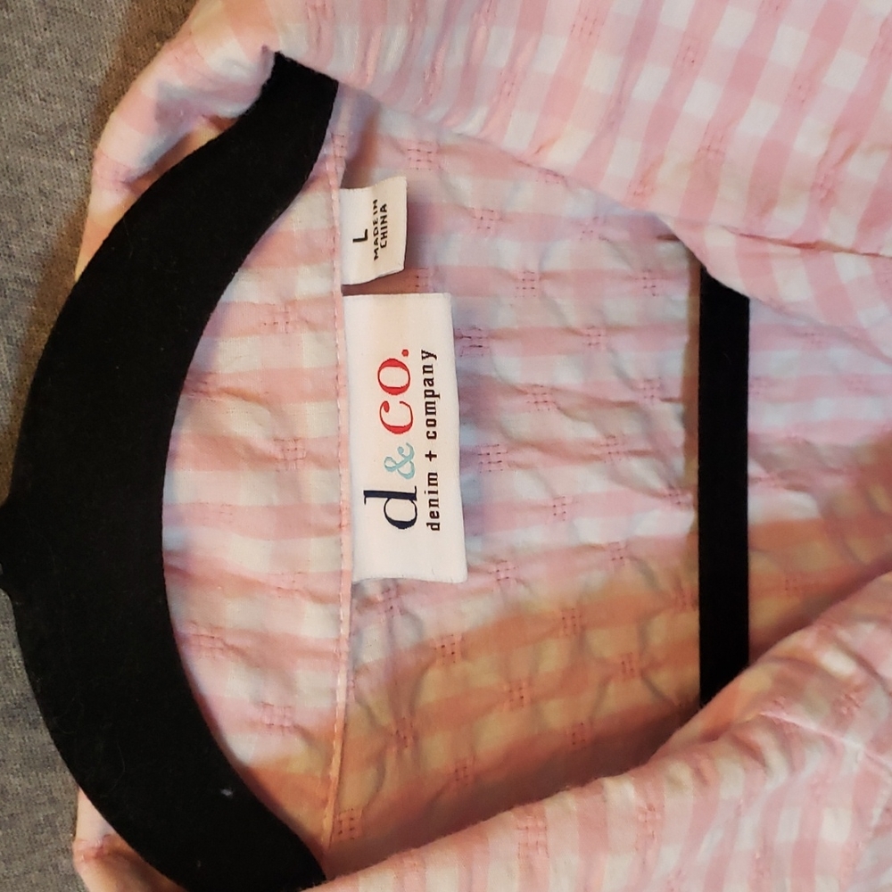 denim & company pink and white plaid shirt, women's L - Picture 2 of 6